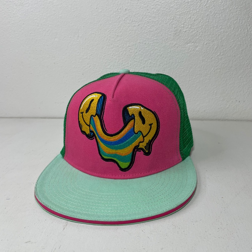 Nomadic Movement Psychedelic Smiley Trucker Cap Trippy Streetwear Skater Hat
